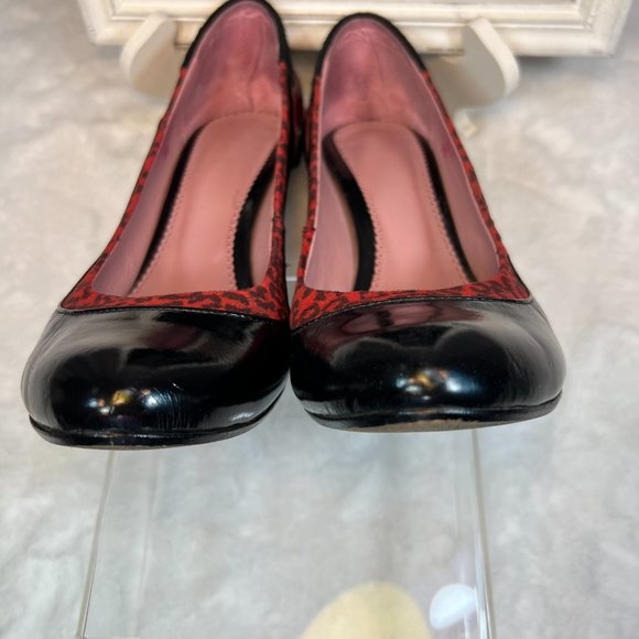 CHANII B Black Leather w Red Leopard Ruffle & Trim w Red Trim on Heels-38 - Picture 5 of 16